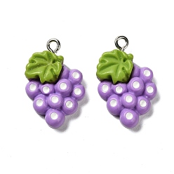 Винограды Подвески из непрозрачной смолы с изображением фруктов, с железной платиной петлей, винограды, 26x16x6 мм, отверстие : 2 мм
