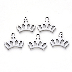 Stainless Steel Color Tarnish Resistant 304 Stainless Steel Charms, Laser Cut, Crown, Stainless Steel Color, 15x15x1mm, Hole: 1mm