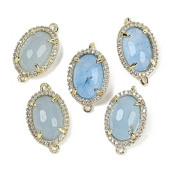 Белый Нефрит Окрашенный натуральный белый нефрит овальные граненые звенья, латунь с покрытием из латуни, микро-паве, прозрачные подвески из кубического циркония, золотые, голубой, 21x12.5x5 мм, отверстия : 1.6 mm и 1.4 мм