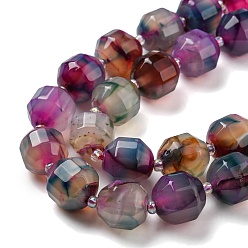 Colorful Natural Agate Beads Strands, Faceted Bicone Barrel Drum Beads, with Seed Beads, Dyed, Colorful, 12x11mm, Hole: 1.2mm, about 27pcs/strand, 14.49 inch(36.8cm)