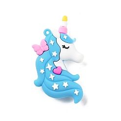 Темно-Голубой Большие подвески из непрозрачного пластика из ПВХ, единорог, глубокое синее небо, 62.5x37x15 мм, отверстие : 2 мм