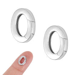 Платина 2 шт. 925 Кольца с пружинным затвором из стерлингового серебра, овальные, платина, 10.5x7.5x2 мм