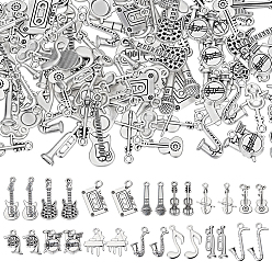 Antique Silver 112Pcs 14 Styles Tibetan Style Alloy Pendants, Musical Theme, Antique Silver, 16.5~31x7.5~17x2~6mm, Hole: 1.5~2.5mm, 8pcs/style