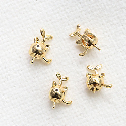 Golden Cat Shaped Brass Peg Bails Pin Charms, for Half Hole Baroque Pearl Making, Random with or without Thread, Golden, 13x9mm