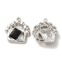 Black Alloy Pendant, with Glass, Platinum, Lead Free & Cadmium Free, Bag Charm, Black, 22x20x4.5mm, Hole: 1.5mm