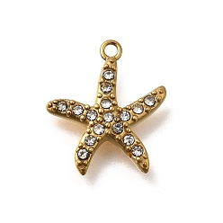 Прозрачный 304 микро нержавеющей стали прокладывать Цирконом подвески, прелести морская звезда, ионное покрытие (ip), золотые, прозрачные, 13.5x12x2 мм, отверстие : 1 мм