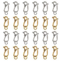 Antique Silver & Antique Golden 30Pcs 2 Colors Tibetan Style Hook and Eye Clasps, with Jump Rings, Antique Silver & Antique Golden, Hook: 12x20.5mm, Eye: 7.5mm, Hole: 5mm, 15pcs/color