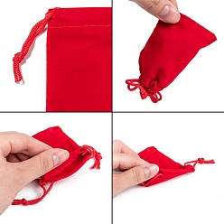 Red Rectangle Velvet Pouches, Gift Bags, Red, 7x5cm