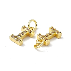 Letter I Real 18K Gold Plated Brass Micro Pave Clear Cubic Zirconia Charms, with Jump Ring, Letter.I, 11.5x6x2.5mm, Hole: 3.4mm