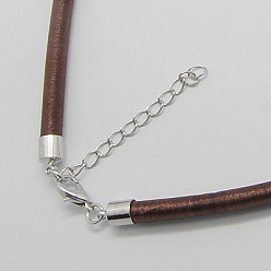 Saddle Brown Silk Necklace Cord, with Brass Lobster Claw Clasp and Extended Chain, Platinum, Saddle Brown, 18 inch