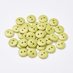 Зелено-Желтый 2-дырочные плоские круглые смолы швейные кнопки для дизайна костюма, зеленый желтый, 11.5x2 мм, отверстие : 1 мм