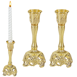 Золотой 2 шт. подсвечники из цинкового сплава, цветочным узором, золотые, 39~76x155 мм, внутренний диаметр: 26.5~34.5x34 мм