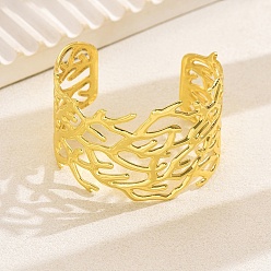 Золотой Полые латунные браслеты-манжеты для женщин, филиал, золотые, внутренний диаметр: 2-3/8 дюйм (6 см) ~ 2-3/4 дюйм (7 см)