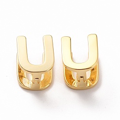 Letter U Boucles d'oreilles créoles initiales pour femmes, boucles d'oreilles en laiton plaqué or véritable 18k, letter.u, 12.5x10x9.5mm, pin: 0.8 mm