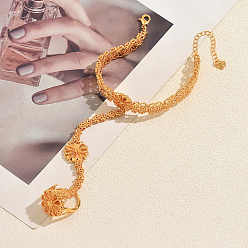 Doré  Élégants bracelets de main en laiton à maillons floraux pour femmes, or, 7.28 pouce (18.5 cm)