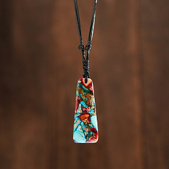 Малиновый Ожерелья с подвесками в форме трапеции из натуральной императорской яшмы, окрашенной в богемном стиле, регулируемые шнуровые ожерелья для женщин, малиновый