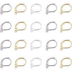 Mixed Color 304 Stainless Steel Leverback Earring Findings, with Loop, Golden & Platinum & Silver, 10x15x2mm, Hole: 1mm, 20pcs/color, 60pcs/box