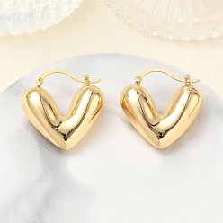 Golden Brass Stud Earrings for Women, Heart, Golden, 29x28x10mm
