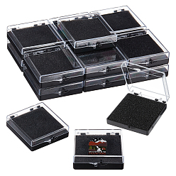 Rectangle Пластиковый ящик для хранения бейджей, подарочный футляр для значка с черной губкой, прямоугольные, 6.75x6x1.9 см, Внутренний диаметр: 6x5.6 cm