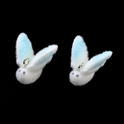 Кролик Флокированные подвески из непрозрачной смолы, с платиновыми тоновыми железными петлями, очарование животных, белые, кролик, 19x19x19 мм, отверстие : 2 мм