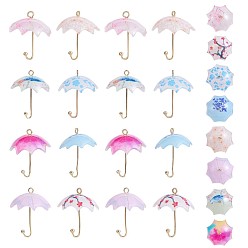 Mixed Color 16Pcs Acrylic Umbrella Charms Pendants Acrylic Dangle Charm with Brass Loops for Jewelry Necklace Earring Making Handmade, Mixed Color, 23.5x19mm, Hole: 2mm