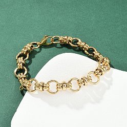 Настоящее золото 22K 304 женские браслеты-цепочки со звеньями из нержавеющей стали, плоско-круглые, вакуумное покрытие pvd, реальный 22 k позолоченный, 8-3/4 дюйм (22.1 см)