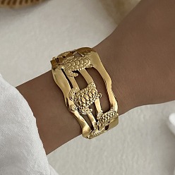 Turtle Морская тематика 304 Браслеты-манжеты из нержавеющей стали для женщин, золотые, черепаха, внутренний диаметр: 2.52 дюйм (6.4 см) ширина: 34 мм