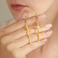 Золотой Классические минималистичные 201 серьги-крестики из нержавеющей стали, золотые, 58x20 мм