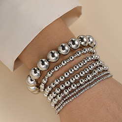 Платина 7шт ccb круглые тянущиеся браслеты из бисера, платина, 190~205 мм