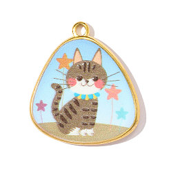 Cat Shape Печатные 304 подвески из нержавеющей стали, треугольник прелести, реальный 18 k позолоченный, ионное покрытие (ip), форма кошки, 29x26 мм