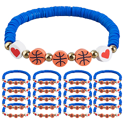 Синий 24шт. полимерная глина бусины хейши растягивающиеся браслеты, баскетбол, синие, 6-7/8 дюйм (17.5 см)