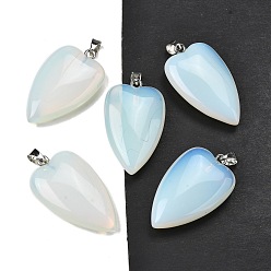 Опал Opalite подвески, подвески-сердечки с 304 защелками из нержавеющей стали, цвет нержавеющей стали, 41~43x25~26x8.5~10 мм, отверстие : 4.5x7.5 мм