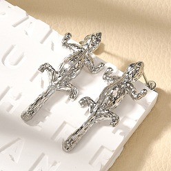 Платина Латунь серьги, геккон, платина, 35x14.5 мм