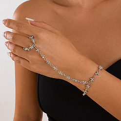 Платина Браслеты из сплава с цветочным узором и перекрестными связями для женщин, платина, 6-1/4 дюйм (16 см)