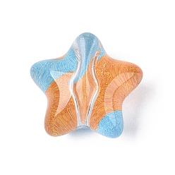 Orange Printed Transparent Acrylic Beads, Star, Two Tone, Orange, 21x23x13mm, Hole: 3mm