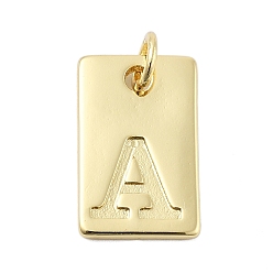 Letter A Латунные подвески, прямоугольник с подвесками-буквами, стойки покрытие, без свинца и без кадмия, долговечный, с целью перехода в кольце, буква a, 15.5x10x1.3 мм, отверстие : 3.4 мм