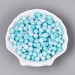 Sky Blue Electroplate Two Tone Opaque Plastic Beads, Round, Sky Blue, 8mm, Hole: 1.8mm, about 2083pcs/500g