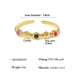 Плоский Круглый 304 Открытые кольца-манжеты из нержавеющей стали со стразами для женщин, золотые, плоско-круглые, 18 мм