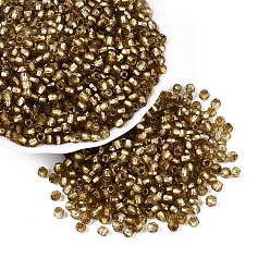 Темно-Золотистый Серебряные подкладке стекло бисер, двухконусные, темные золотарник, 3x4 мм, отверстие : 1.5~1.6 мм, Около 9000 шт / фунт