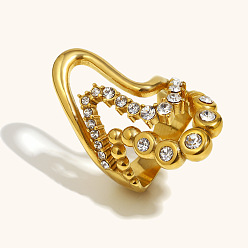 Золотой 316 Кольца для пальцев из хирургической нержавеющей стали с прозрачными фианитами, золотые, 35.3x20.7 мм, размер США 6 (16.5 мм)