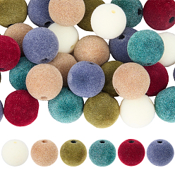 (52) Непрозрачная лаванда 48 шт. 6 стили флокированные пластиковые бусины, круглые, разноцветные, 16~16.5x15~16 мм, отверстие : 2~3.5 мм, 8 шт / стиль.