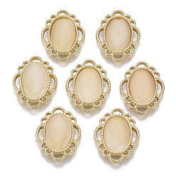 Bisque Alloy Filigree Joiners, with Resin Imitation Cat Eye, Light Gold, Oval, Bisque, 18x14x2.5~3.5 mm, Hole: 1mm