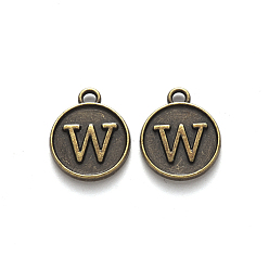 Letter W Alloy Pendant Cabochon Settings, For Enamel, Cadmium Free & Lead Free, Flat Round with Letter, Antique Bronze, Letter.W, 14x12x2mm, Hole: 1.5mm