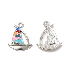 Разноцветный Настройки горный хрусталь эмаль кулон сплава, парусное судно, платина, красочный, пригодный для стразов 1 мм, 21.5x16.5x2 мм, отверстие : 1.6 мм