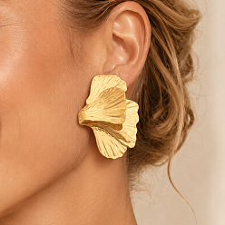 Oro 316 aretes quirúrgicos de acero inoxidable, hoja, dorado, 54x40 mm