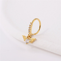 Wing Латунные микропаве прозрачные кубические цирконии подвески кольца для носа, золотые, крыло, 8 мм