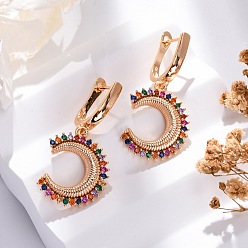 (52) Непрозрачная лаванда Латунные микро проложить серьги обруча кубического циркония, долговечный, стойки покрытие, без свинца и без кадмия, c-образный, разноцветные, 36.5x17.5 мм