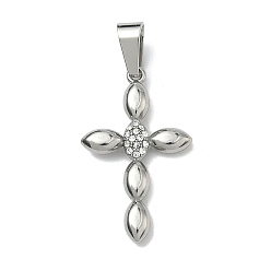 Нержавеющая Сталь Цвет 304 подвески из нержавеющей стали, со стразами, с кнопкой на поруки, крест прелести, цвет нержавеющей стали, 27.5x16.5x3 мм, отверстие : 5x3 мм