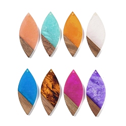 (52) Непрозрачная лаванда Большие подвески из смолы и дерева, лист прелести, разноцветные, 52.5x22x3.5 мм, отверстие : 2 мм