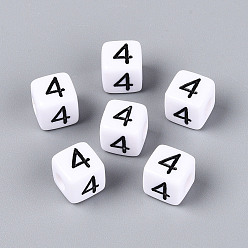 Number Непрозрачные акриловые европейские большие бусины, куб с числа 4, с эмалью, число, 9.5~10x9.5~10x9.5~10 мм, отверстие : 4 мм